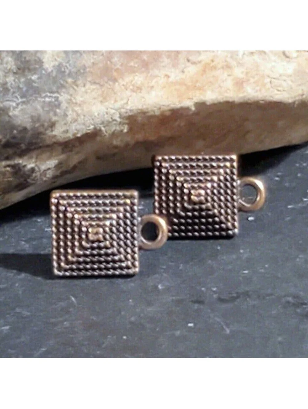 Avant Garde Antique Copper Egyptian Pyramid Dotted Earring Post Findings 2 pcs